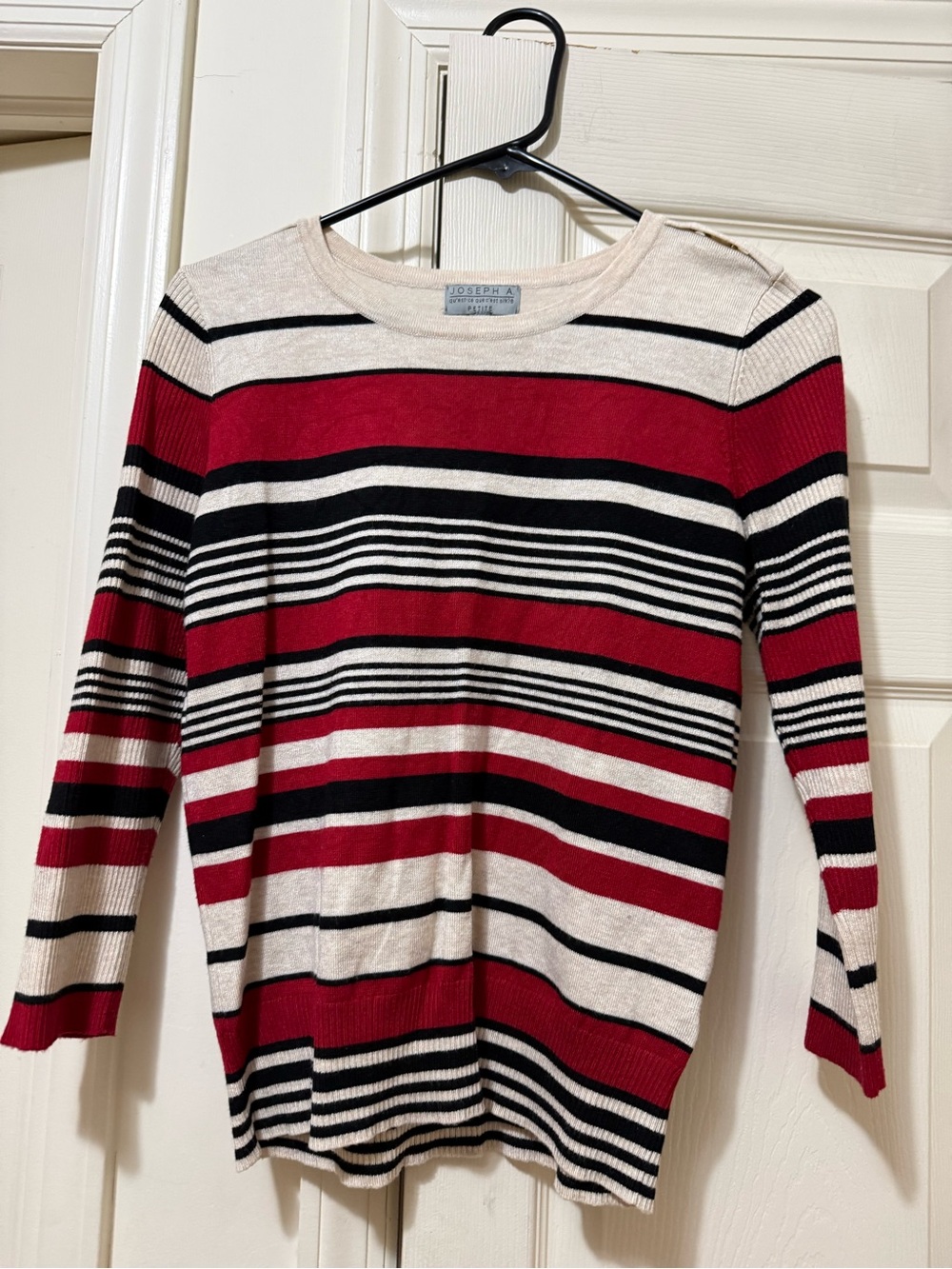 Joseph A Red Black Cream Striped Women’s Sweater